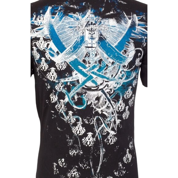 ARCHAIC by AFFLICTION Black WOODCUTS Short Sleeve Slim Fit Y2K T-shirt - Picture 7 of 8